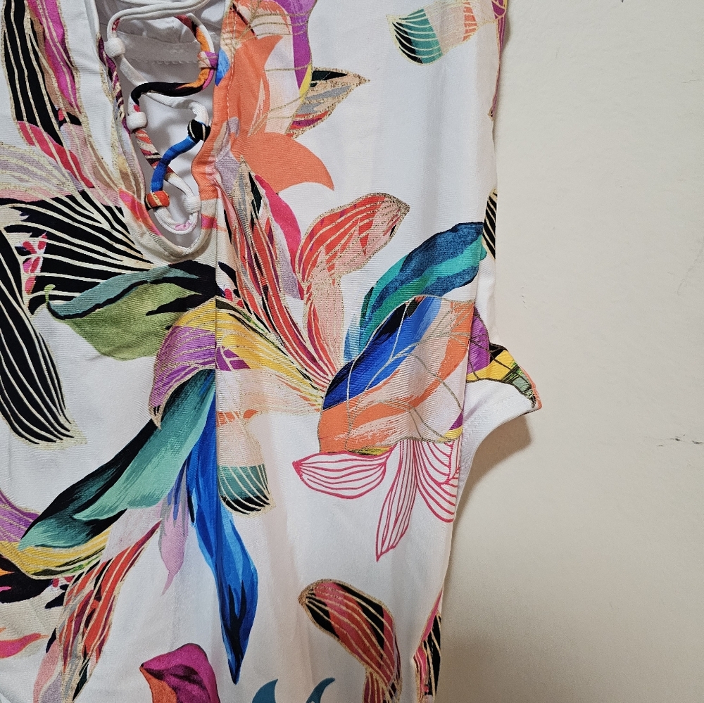 La Blanca One Piece Swimsuit - Women's Size 12 NWT Ruffle Floral Tropical Pool - Picture 12 of 16